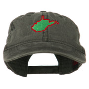 West Virginia State Map Embroidered Washed Cotton Cap