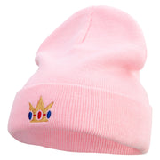 Mario Princess Crown Embroidered 12 inch Acrylic Cuff Long Beanie - Pink OSFM