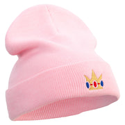 Mario Princess Crown Embroidered 12 inch Acrylic Cuff Long Beanie - Pink OSFM