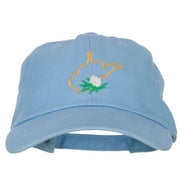 West Virginia Rhododendron with Map Embroidered Unstructured Washed Cap