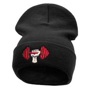 Weight Lifting Embroidered 12 Inch Long Knitted Beanie