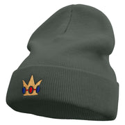 Mario Princess Crown Embroidered 12 inch Acrylic Cuff Long Beanie - Charcoal OSFM