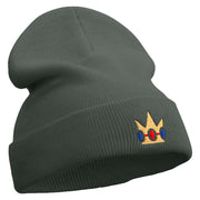 Mario Princess Crown Embroidered 12 inch Acrylic Cuff Long Beanie - Charcoal OSFM