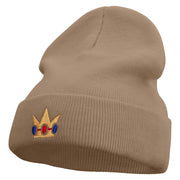 Mario Princess Crown Embroidered 12 inch Acrylic Cuff Long Beanie - Khaki OSFM