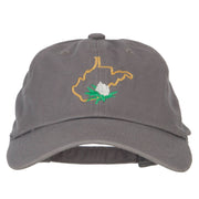 West Virginia Rhododendron with Map Embroidered Unstructured Washed Cap