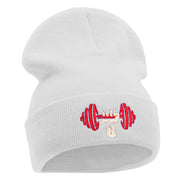 Weight Lifting Embroidered 12 Inch Long Knitted Beanie