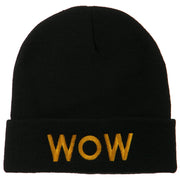 Wow Embroidered Long Knit Beanie