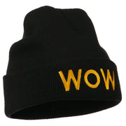 Wow Embroidered Long Knit Beanie