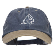 Sailboat Wave Embroidered Washed Two Tone Cap