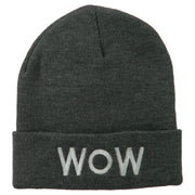 Wow Embroidered Long Knit Beanie