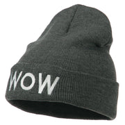 Wow Embroidered Long Knit Beanie