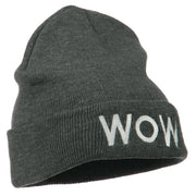 Wow Embroidered Long Knit Beanie