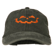 Halloween Jack O Lantern Embroidered Washed Dyed Cap