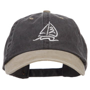 Sailboat Wave Embroidered Washed Two Tone Cap