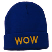 Wow Embroidered Long Knit Beanie