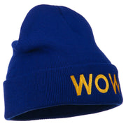 Wow Embroidered Long Knit Beanie