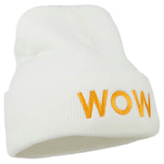 Wow Embroidered Long Knit Beanie