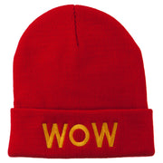 Wow Embroidered Long Knit Beanie