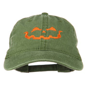 Halloween Jack O Lantern Embroidered Washed Dyed Cap