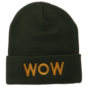 Wow Embroidered Long Knit Beanie