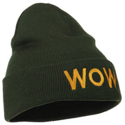 Wow Embroidered Long Knit Beanie