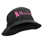 Breast Cancer Ribbon Survivor Embroidered Big Size Water Repellent Microfiber Golfer Hat - Black S-M