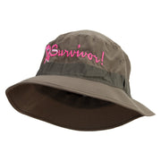 Breast Cancer Ribbon Survivor Embroidered Big Size Water Repellent Microfiber Golfer Hat - Olive S-M