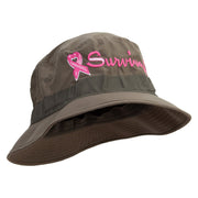 Breast Cancer Ribbon Survivor Embroidered Big Size Water Repellent Microfiber Golfer Hat - Olive S-M