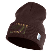 U.S. Navy Retired Embroidered 12 inch Cuffed Knit YP Long Beanie - Brown OSFM