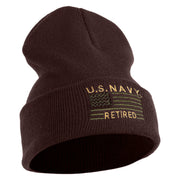 U.S. Navy Retired Embroidered 12 inch Cuffed Knit YP Long Beanie - Brown OSFM