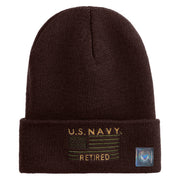 U.S. Navy Retired Embroidered 12 inch Cuffed Knit YP Long Beanie - Brown OSFM