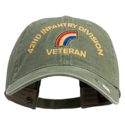 U.S. Army 42nd Infantry Division Embroidered Washed Solid Pigment Dyed Cotton Twill Brass Buckle Cap - Olive OSFM