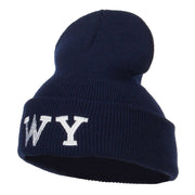 WY Wyoming State Embroidered Long Beanie