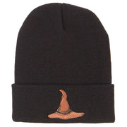 Wizard Brown Hat Embroidered Long Beanie