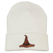 Wizard Brown Hat Embroidered Long Beanie