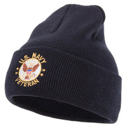 US Navy Veteran Circle Logo Embroidered 12 Inch Long Knitted Beanie