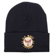 US Navy Veteran Circle Logo Embroidered 12 Inch Long Knitted Beanie