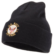 US Navy Veteran Circle Logo Embroidered 12 Inch Long Knitted Beanie