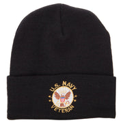 US Navy Veteran Circle Logo Embroidered 12 Inch Long Knitted Beanie