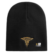 U.S. Army Nurse Corps Symbol Embroidered 8 Inch Solid Knit Short Beanie Made in USA - Black OSFM