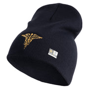 U.S. Army Nurse Corps Symbol Embroidered 8 Inch Solid Knit Short Beanie Made in USA - Navy OSFM