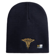 U.S. Army Nurse Corps Symbol Embroidered 8 Inch Solid Knit Short Beanie Made in USA - Navy OSFM