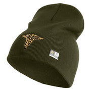 U.S. Army Nurse Corps Symbol Embroidered 8 Inch Solid Knit Short Beanie Made in USA - Olive OSFM