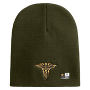 U.S. Army Nurse Corps Symbol Embroidered 8 Inch Solid Knit Short Beanie Made in USA - Olive OSFM