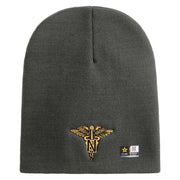 U.S. Army Nurse Corps Symbol Embroidered 8 Inch Solid Knit Short Beanie Made in USA - Charcoal OSFM