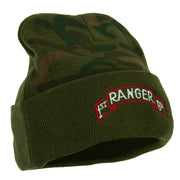 US Army 1st Ranger Bn Embroidered Camo Knit Long Cuff Beanie