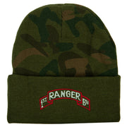 US Army 1st Ranger Bn Embroidered Camo Knit Long Cuff Beanie