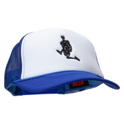 Player Jumping Embroidered Foam Panel Mesh Snapback - Royal-White OSFM