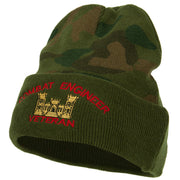 Combat Engineer Veteran Logo Embroidered Camo Knit Long Cuff Beanie