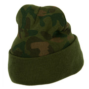 Combat Engineer Veteran Logo Embroidered Camo Knit Long Cuff Beanie